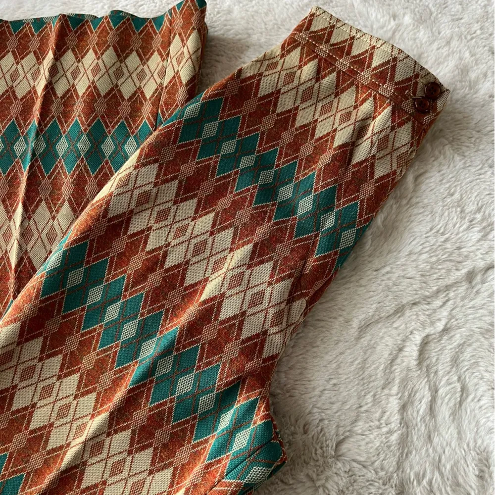 VINTAGE Geometric Patterned Pants DISCO 70s Green Size 24 - Image 4