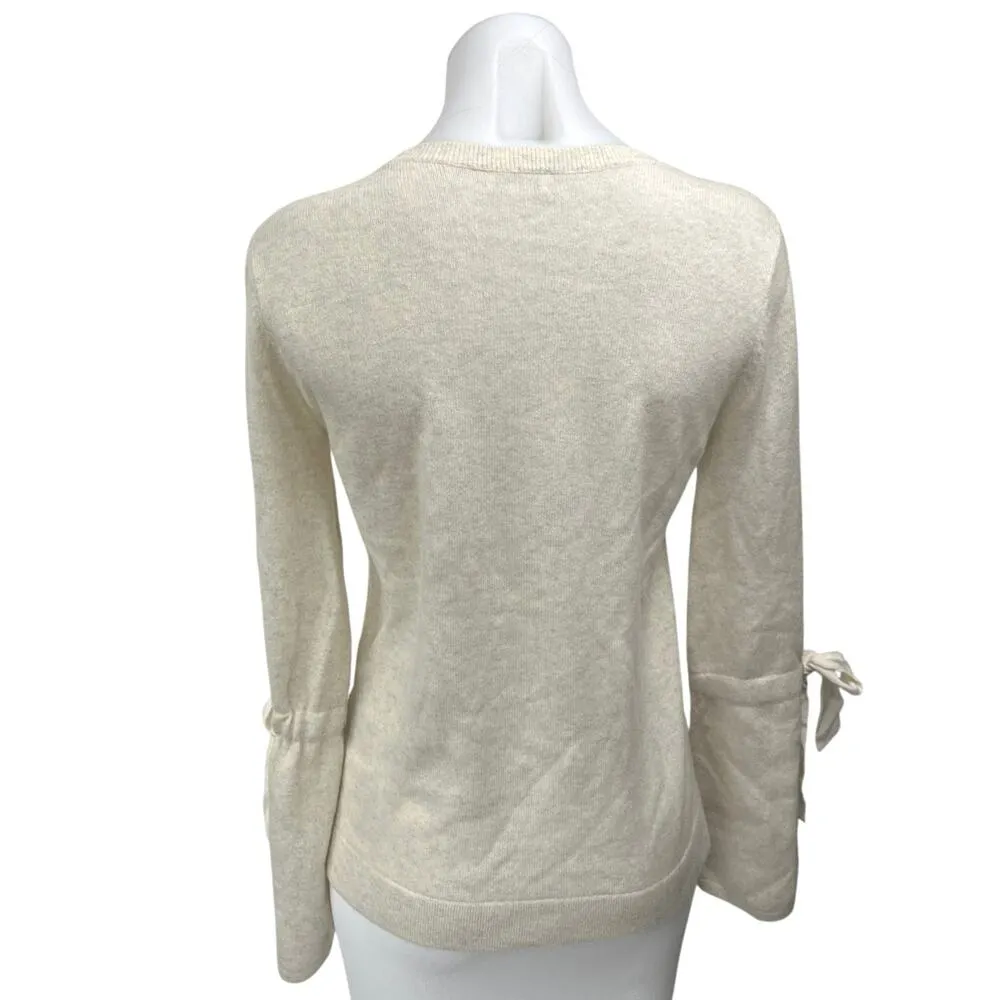 Club Monaco 100% Cashmere Cream White Knit Long Bow Sleeve Sweater Top Size S - Image 2