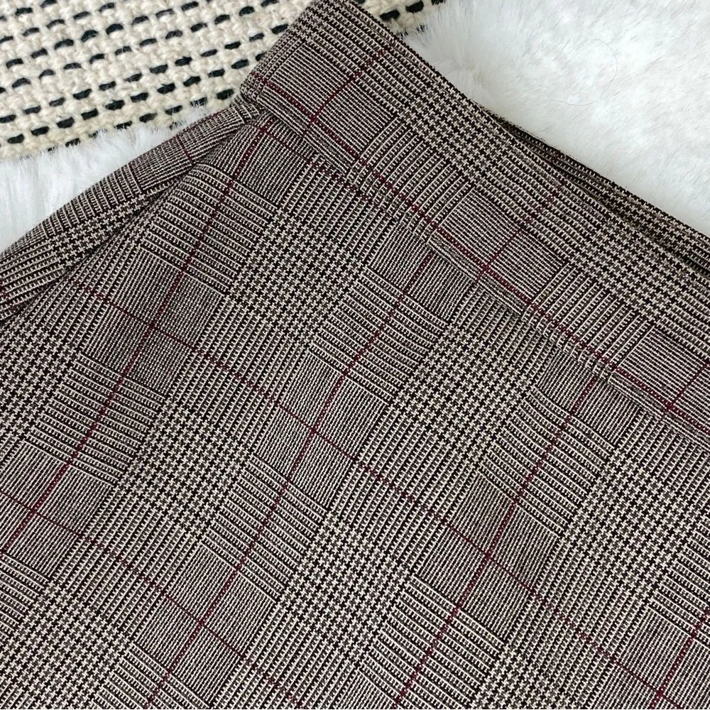 JM Collection Petite Plaid‎ Straight Leg Dress Pants Trousers Brown Maroon 10P - Image 3