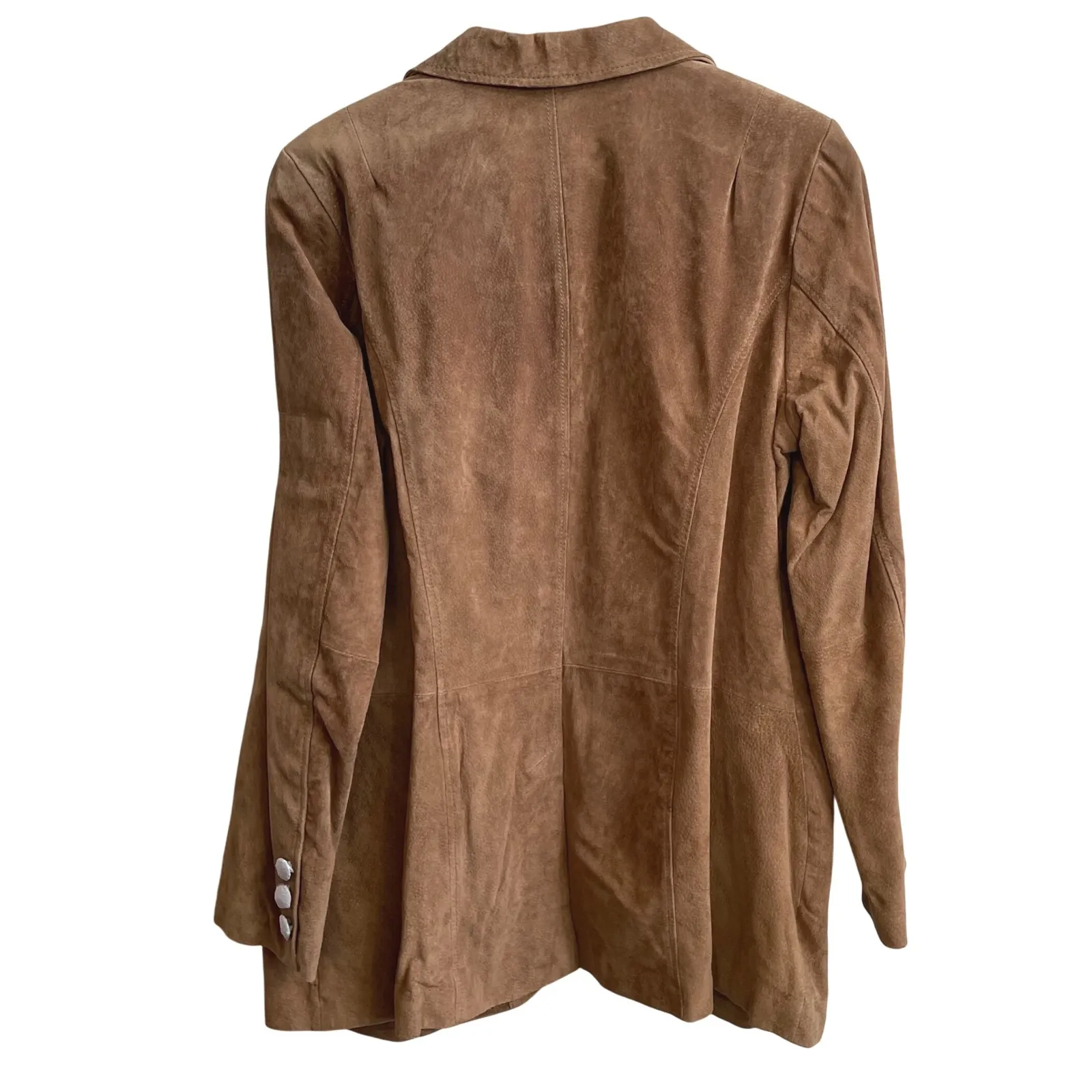 denim & co Womens Brown Suede Blazer Jacket Single Button Genuine Leather Large - Image 3