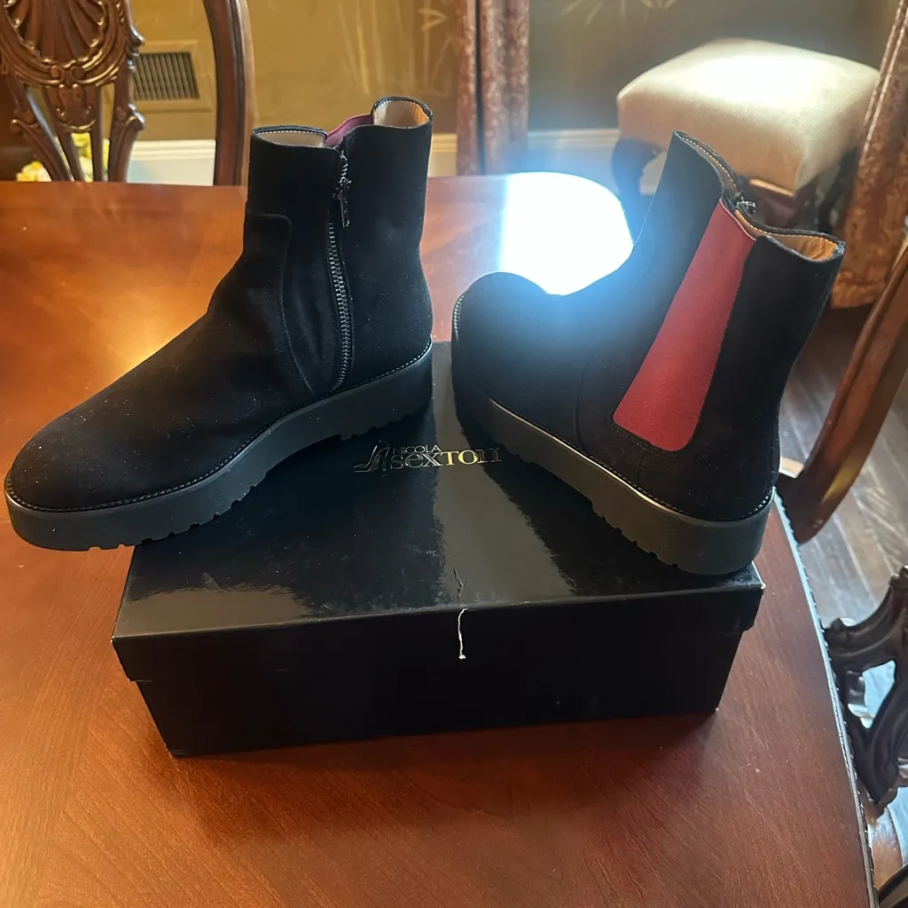 Nicola Sexton size 39 9 nwt Black and Red Ankle Boots rubber wedge $240 - Image 2