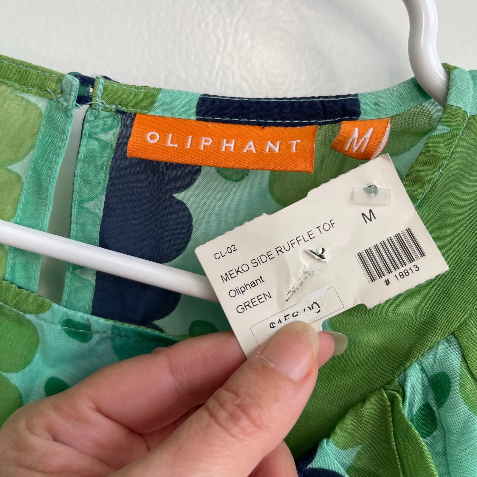 Oliphant Meko Side Ruffle Top Green Scallop Dot Print Silk Cotton Blend Medium - Image 5