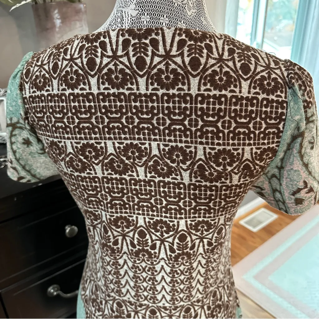 Papillon Boho Paisley Knit Brown Teal Floral Sweater Dress Eclectic Grandpa M Size M - Image 8