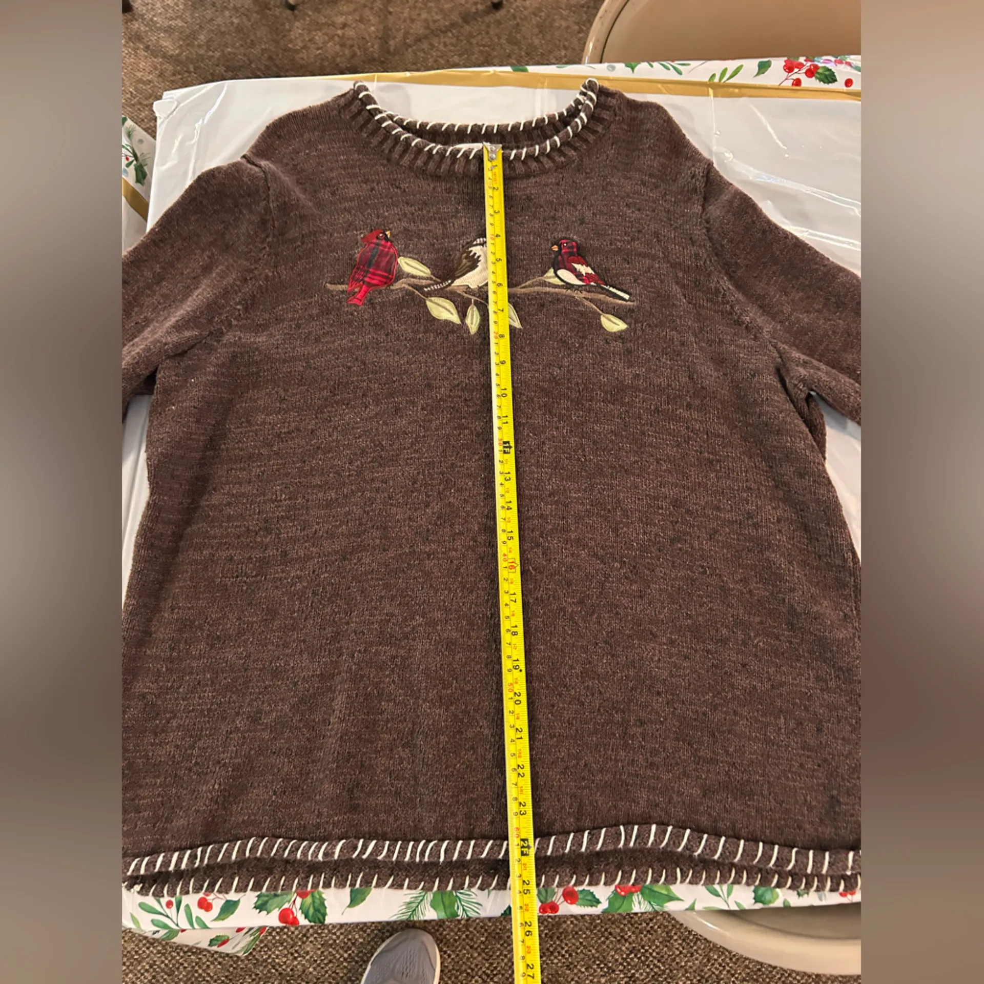 Christopher & Banks CJ Banks Pullover Fall Sweater Hand Embroidered Red Bird 2XL Brown Size XXL - Image 8