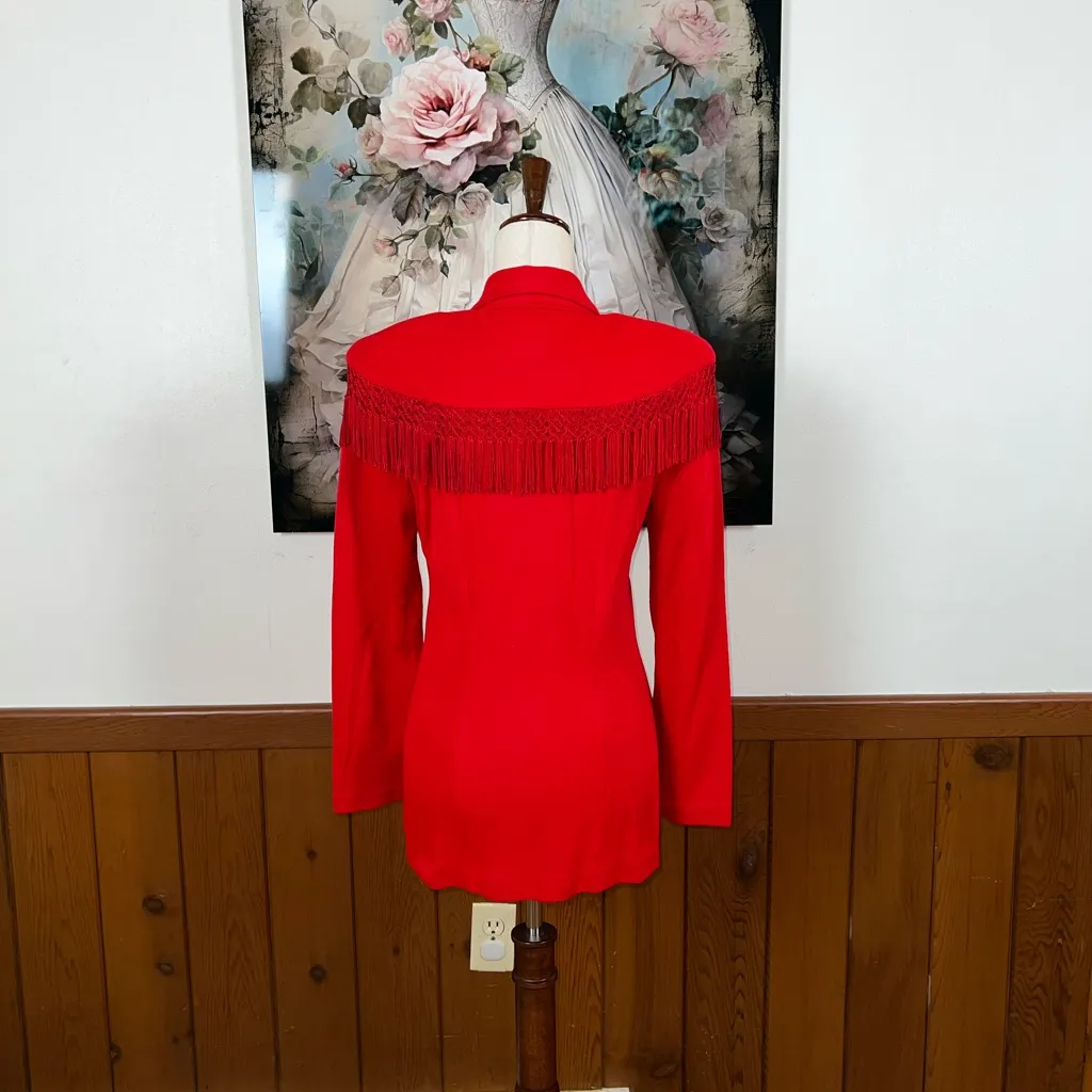 Funky Vintage 1980s D’Knits Red Fringed Blazer! Size M - Image 6