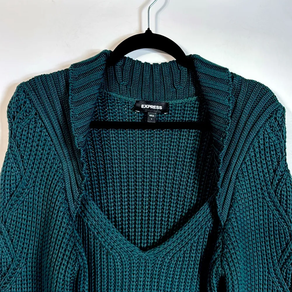 EXPRESS Emerald Green Ribbed V Neck Sweater Size L - Image 8