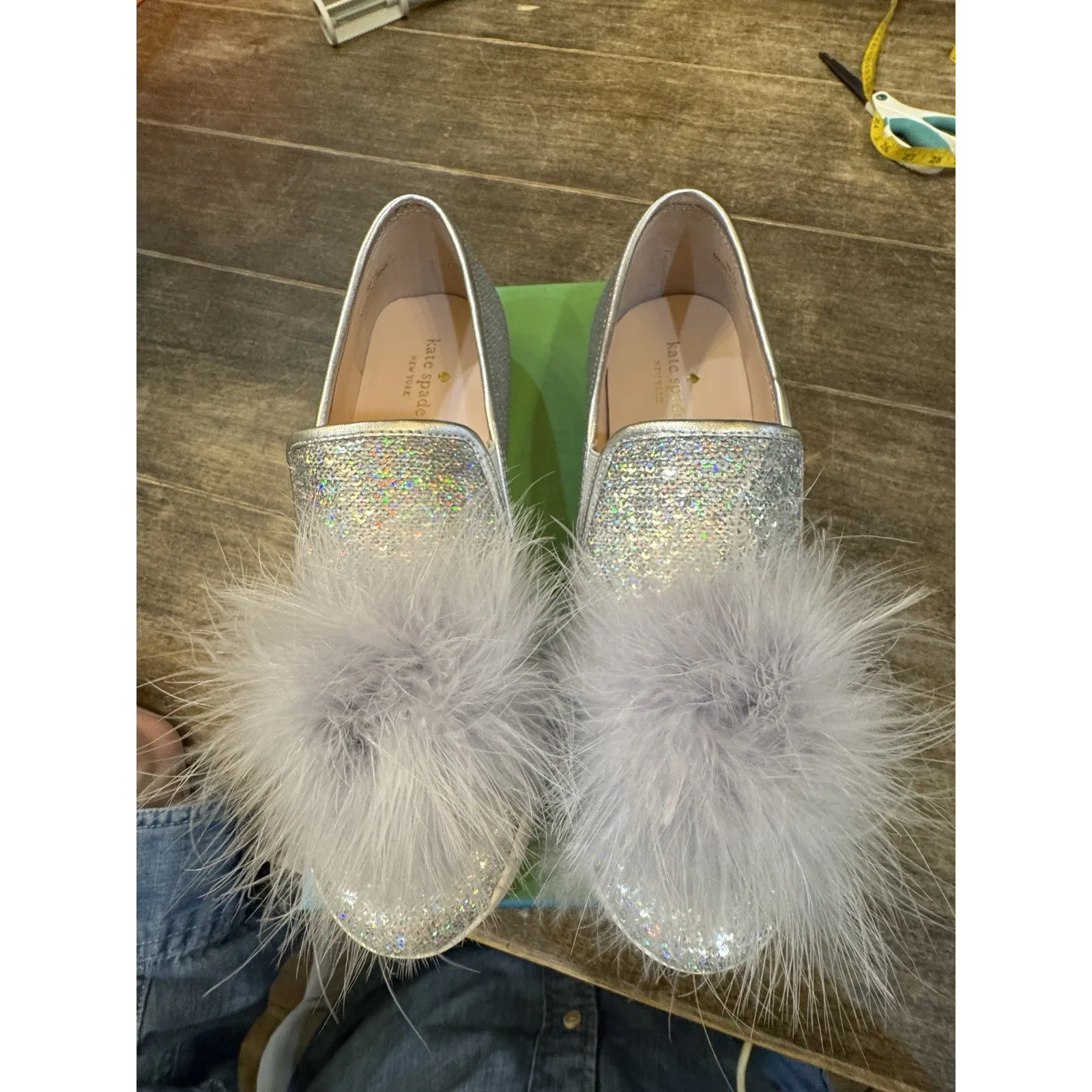 Kate Spade New York Latisa Women Pom Pom Sequin Sneaker Silver Iridescent Gray Size 9.5 - Image 3