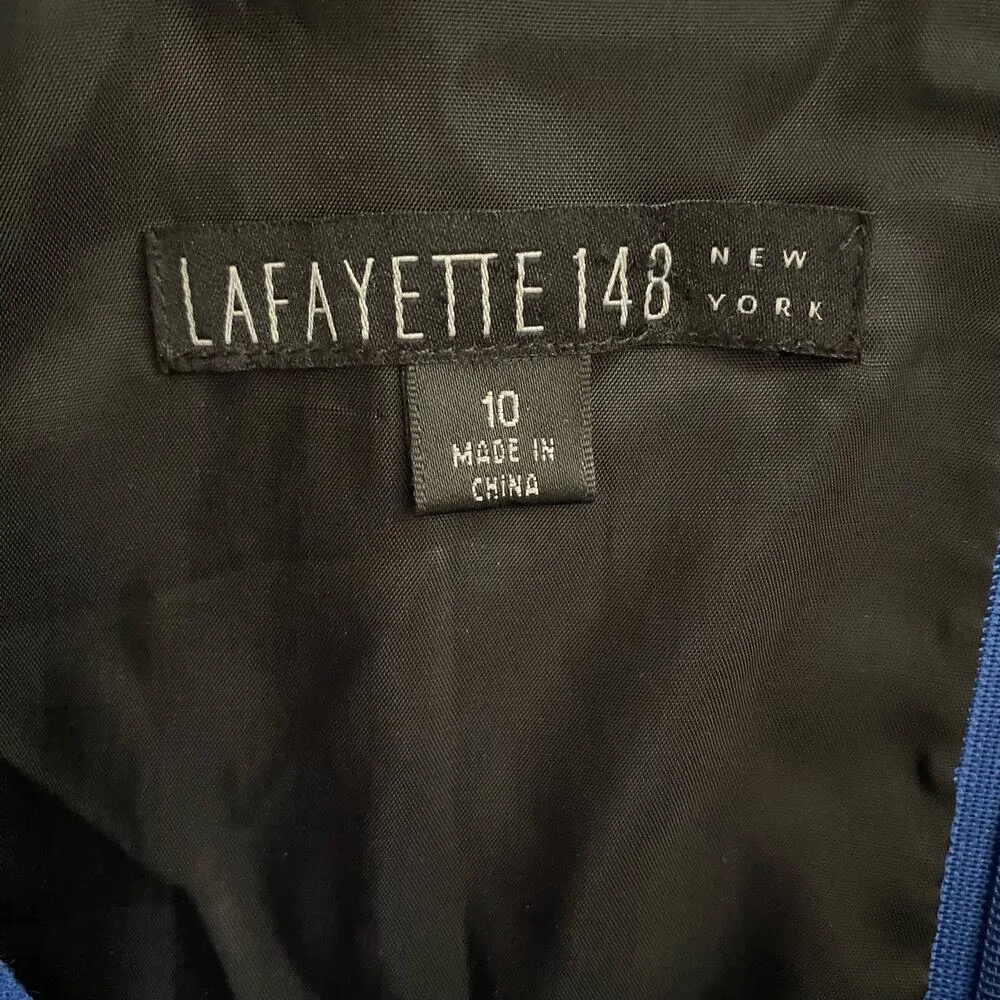 Lafayette 148 Size 10 Imperial Blue Sheath Dress Drape 100% Virgin Wool - Image 3
