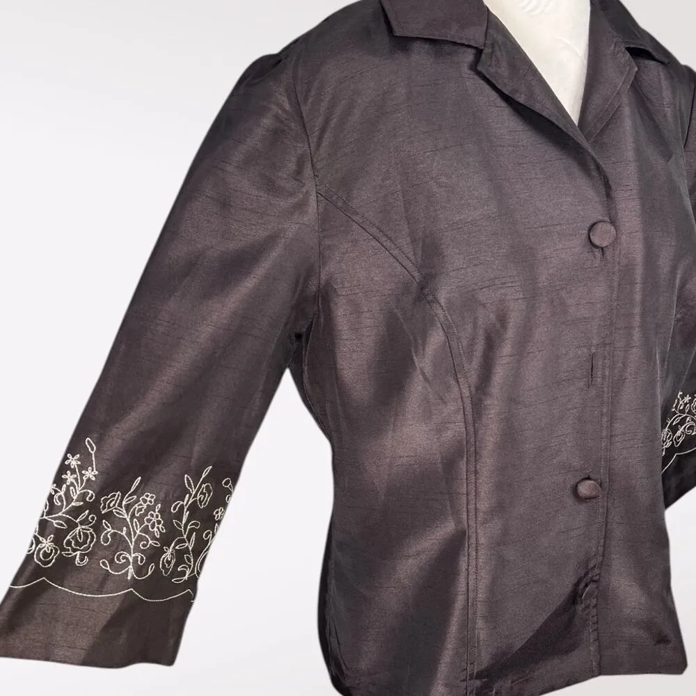 Karin Stevens 90s Brown Embroidered Floral Jacket Size 8 - Image 7