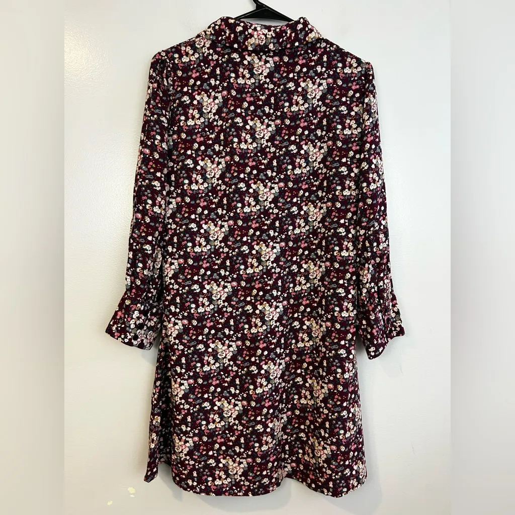 Natural Life Twiggy Burgundy Floral Button Up Mini Shirt Dress Size Medium - Image 8