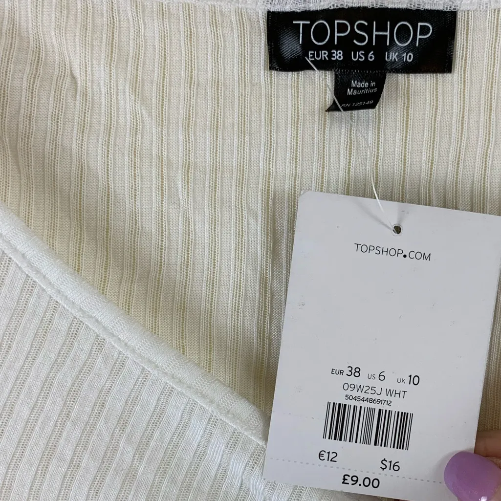 Topshop White Ribbed Raw Hem Crop Top - Image 3