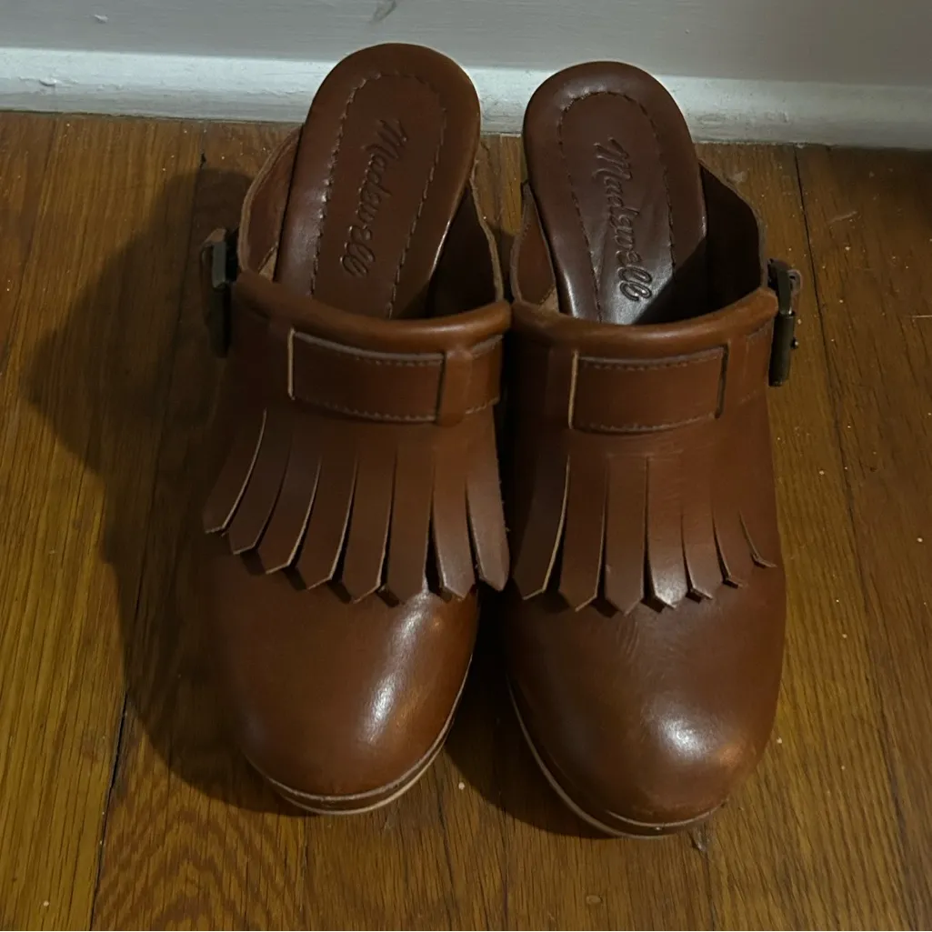 Madewell Brown Leather Fringe Clogs size 6 - Image 2