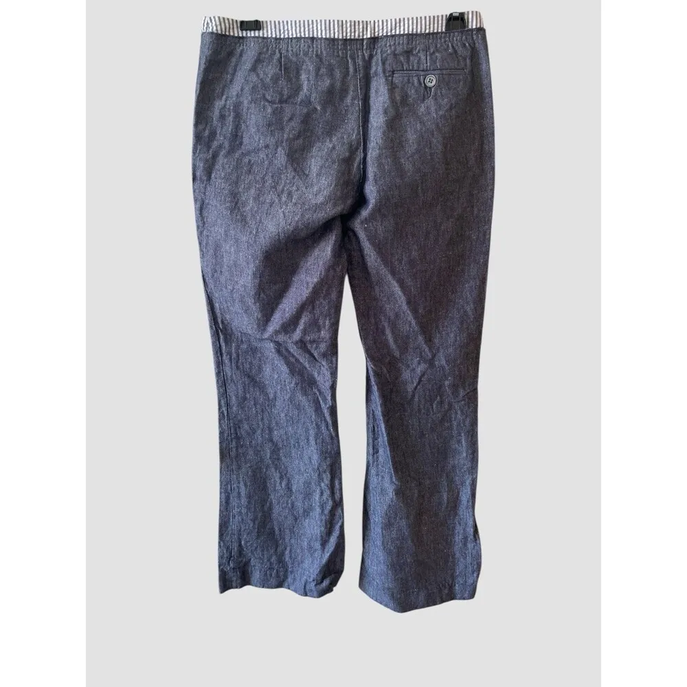 BCBG MAX AZRIA Denim Blue Linen Pantsuit Size Small Blazer Jacket Straight Pants - Image 8