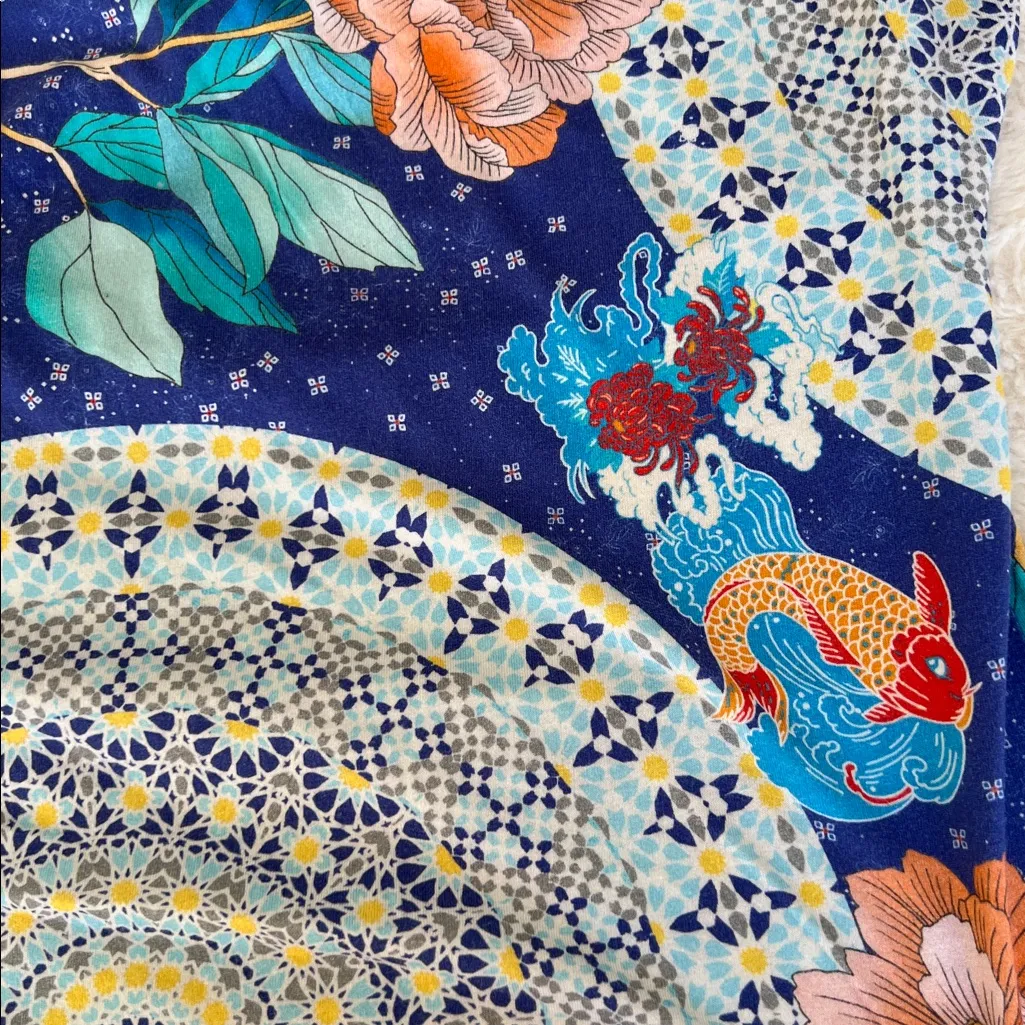 Johnny Was Tee Shirt Dress Koi Fish Flowers XL - Image 3