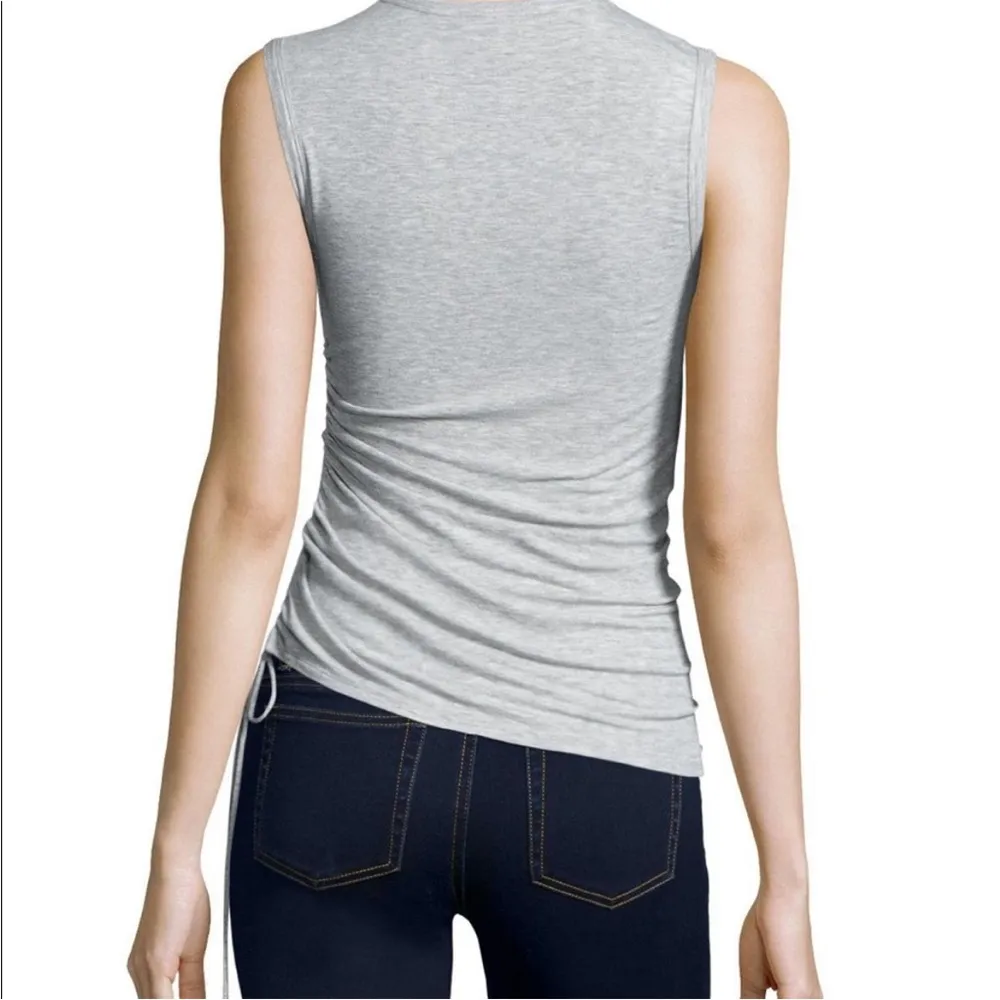 Theory Tank - Small - Grey Ruched Side Rimaeya Ribbed Viscose Melange Tank Top - Image 4