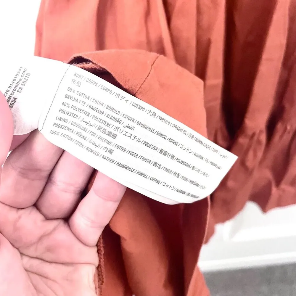 Abercrombie & Fitch Smocked Square Neck Tiered Mini Dress Pockets Orange Size MP - Image 6