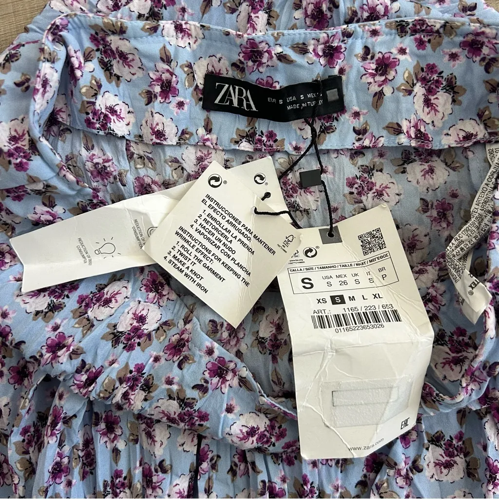 Zara Blue Purple Pink Floral Wrinkle Tiered Mini Skirt NWT S - Image 6