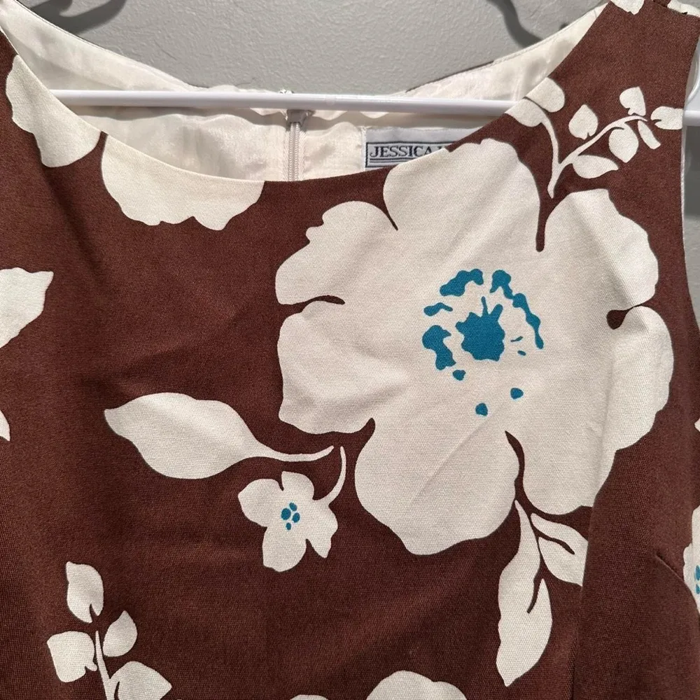 Jessica Howard Vintage‎ Brown & White Floral Sleeveless Dress Size 12 - Image 6