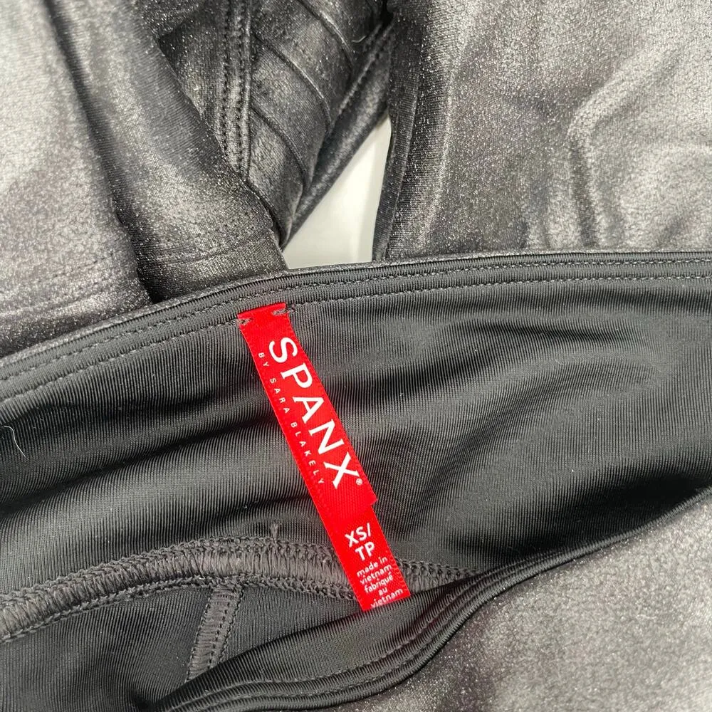 SPANK Faux Leather Leggings Extra Small Moto Black Shimmer Vegan Textured - Image 4