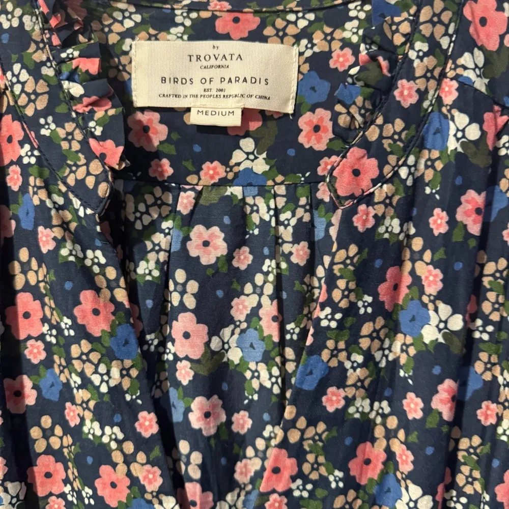 Trovata Birds of Paradis Yulia Floral Mini Long Sleeved Shirtdress | M Blue Size M - Image 4