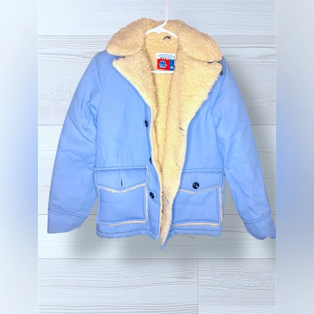 SEARS Vintage 70’s Womens Wool Sherpa Puffer Winter Jacket Blue Size M - Image 5