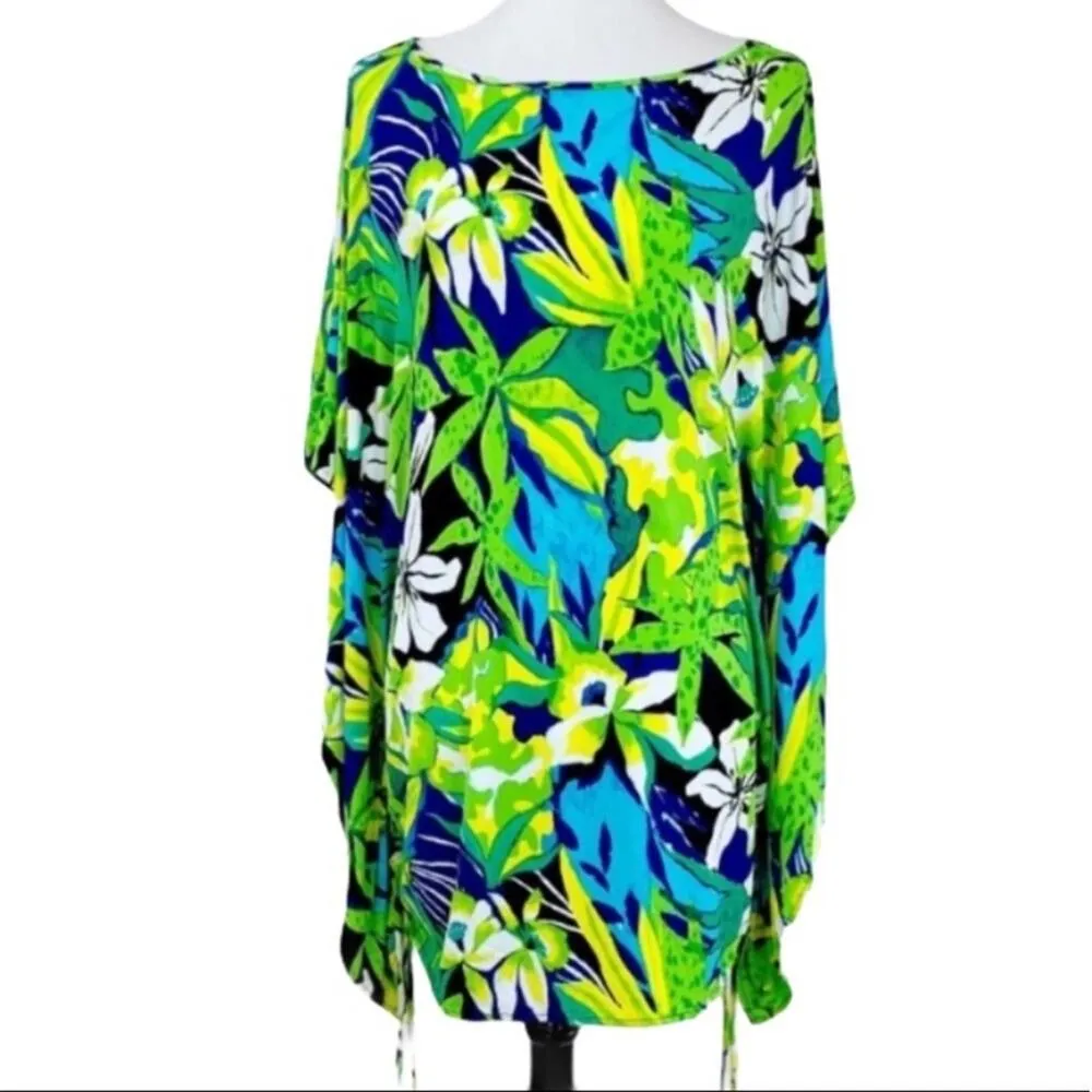 La Blanca Women's Swim Coverup Dolman Sleeve Green Tropical Floral Size Small - Image 12