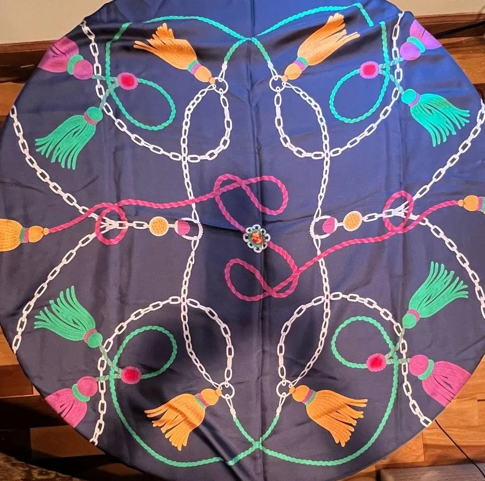 VINTAGE: Ginnie Johansen | ladies tassels & chains silk scarf. - Image 12