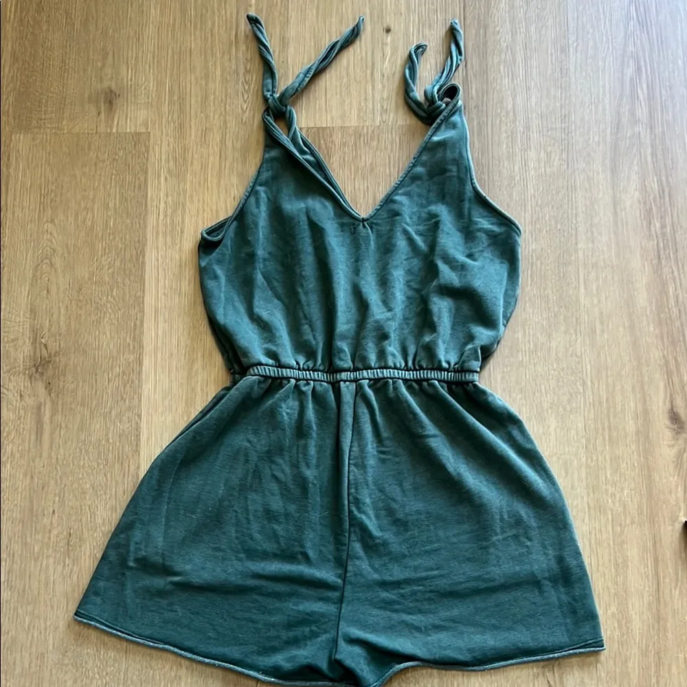 Aerie Sunset Terry Fleece Green Sleeveless Romper - Image 3