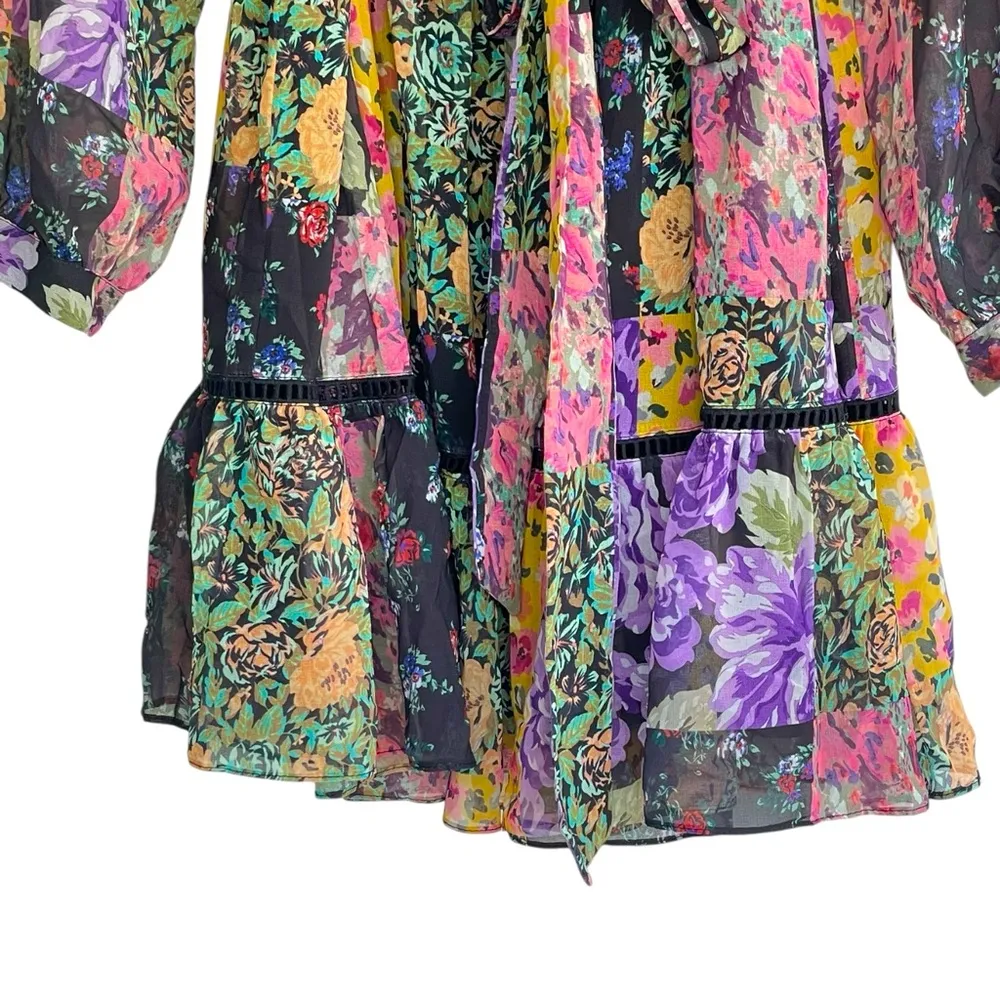 ZARA, Black Floral dress. Sheer fabric, great for every season size L Purple Size L - Image 8