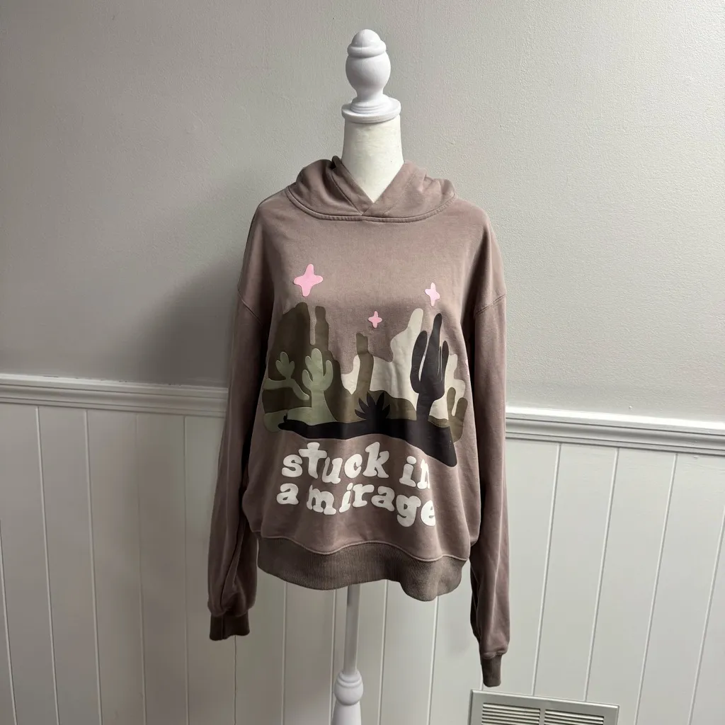 Broken Planet Stuck in a Mirage Hoodie Pullover Fleece Sweatshirt Taupe Medium Brown - Image 16
