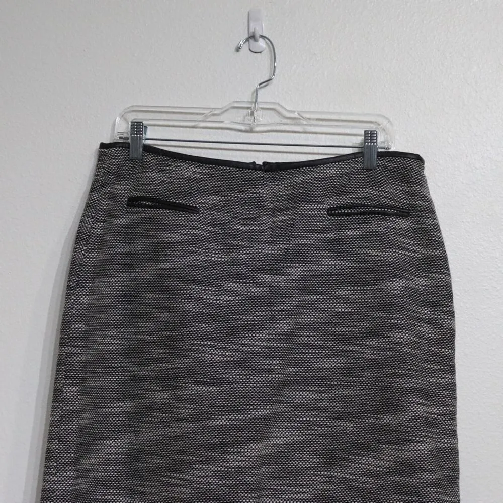 Calvin Klein Black Zip Back Lined Faux Leather Trim Mini Pencil Skirt Sz 12 - Image 3