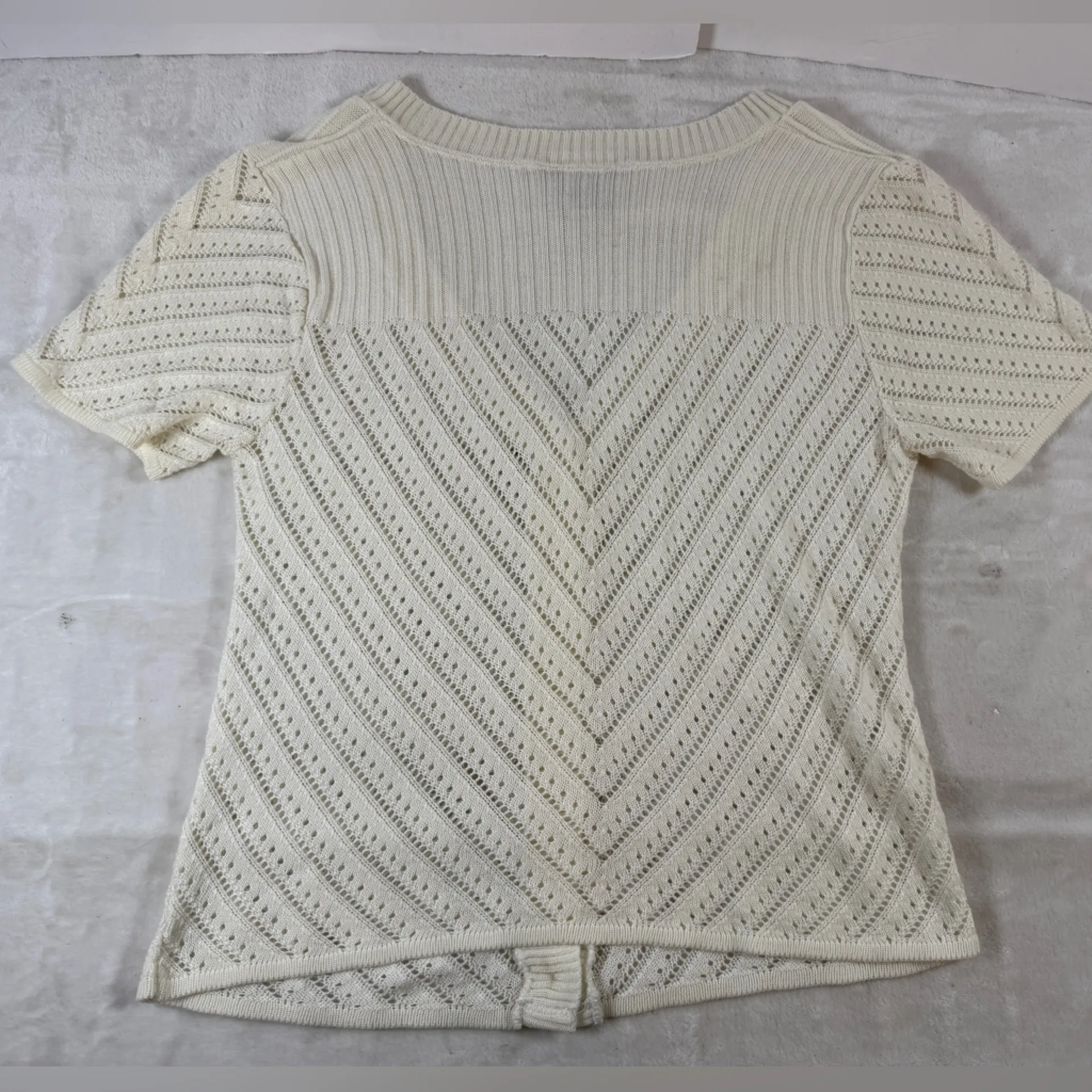 Requirements vtg y2k Ivory Knit Button-Up Cardigan short sleeve womens small - Image 8