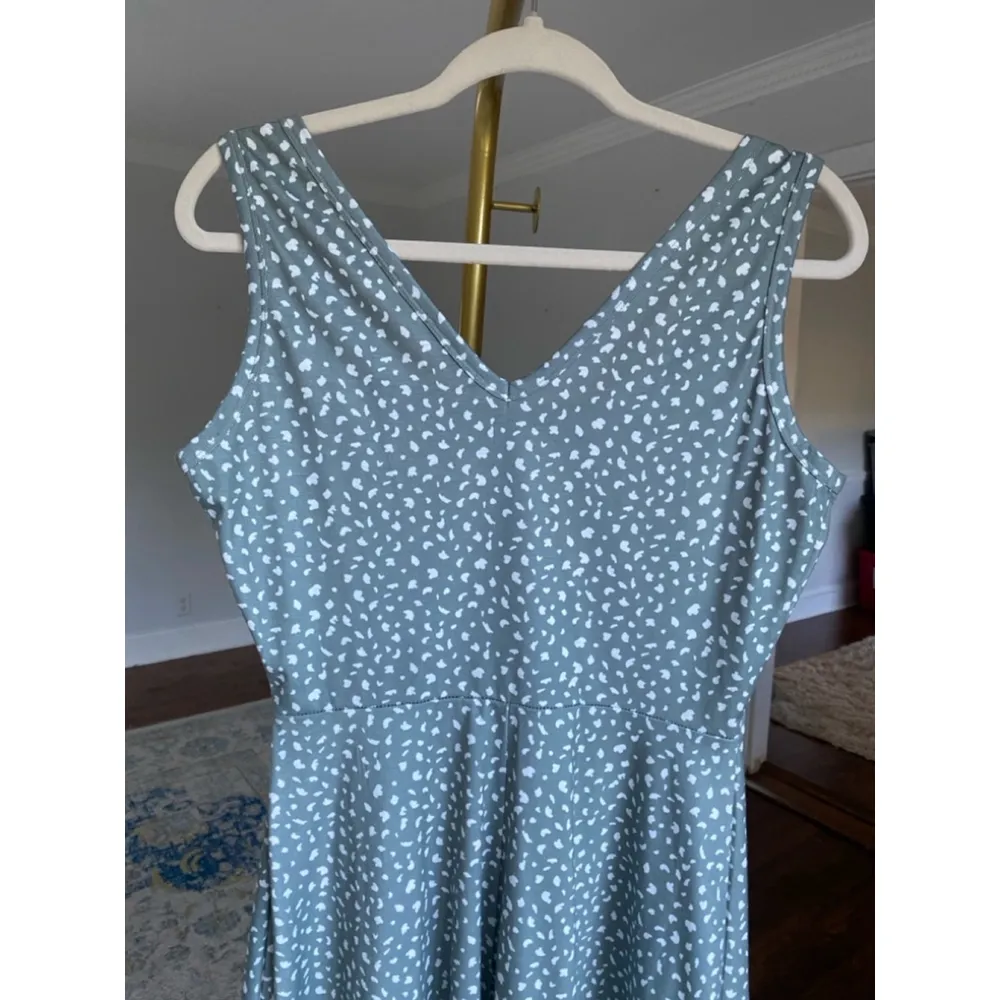 Fensace Sage Green Speckle Print Fit & Flare Sleeveless Dress Spring Easter Boho Size M - Image 2
