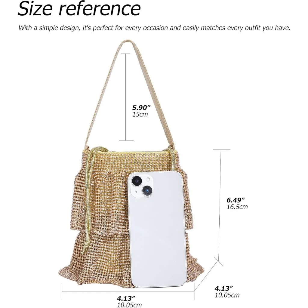 ⚡ Women's Rhinestone Sparkling Elegant Evening Crystal Gold Clutch Bag - Image 3