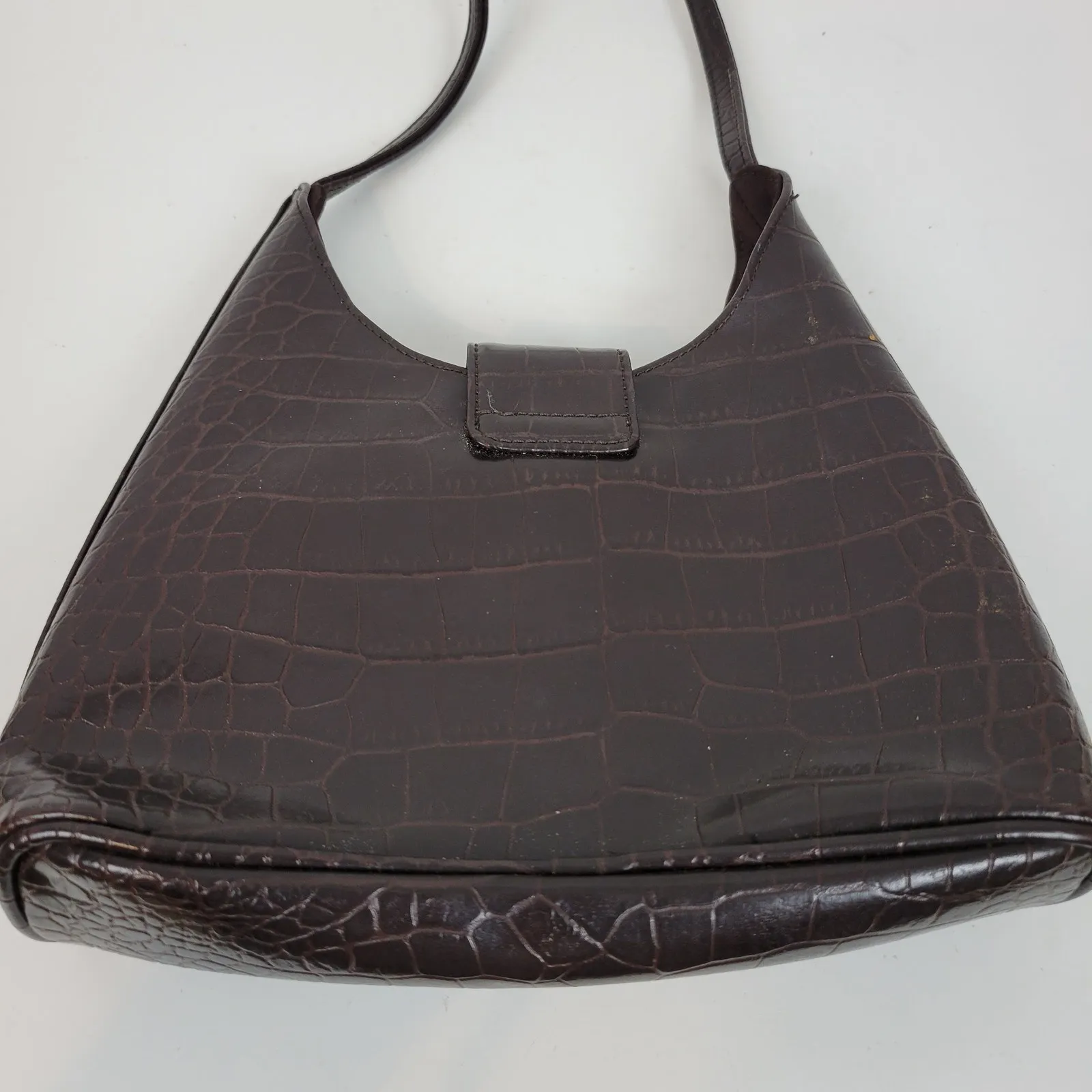 VINTAGE Nine West Women's‎ Shoulder Bag OS Brown Crocodile Embossed Single Strap - Image 6