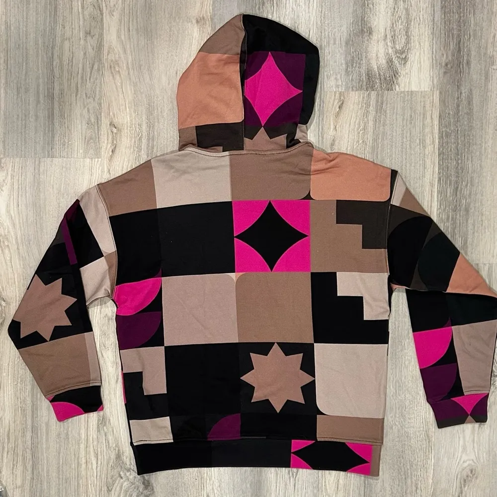 NWT Terez Neutral Mod Hoodie Sweatshirt 100% Cotton Brown Pink Abstract Size XS - Image 6