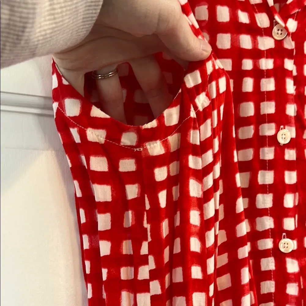 Anthropologie 11.1 TYLHO Red and White Checkered Flowy Shirt Dress - Size Small - Image 5