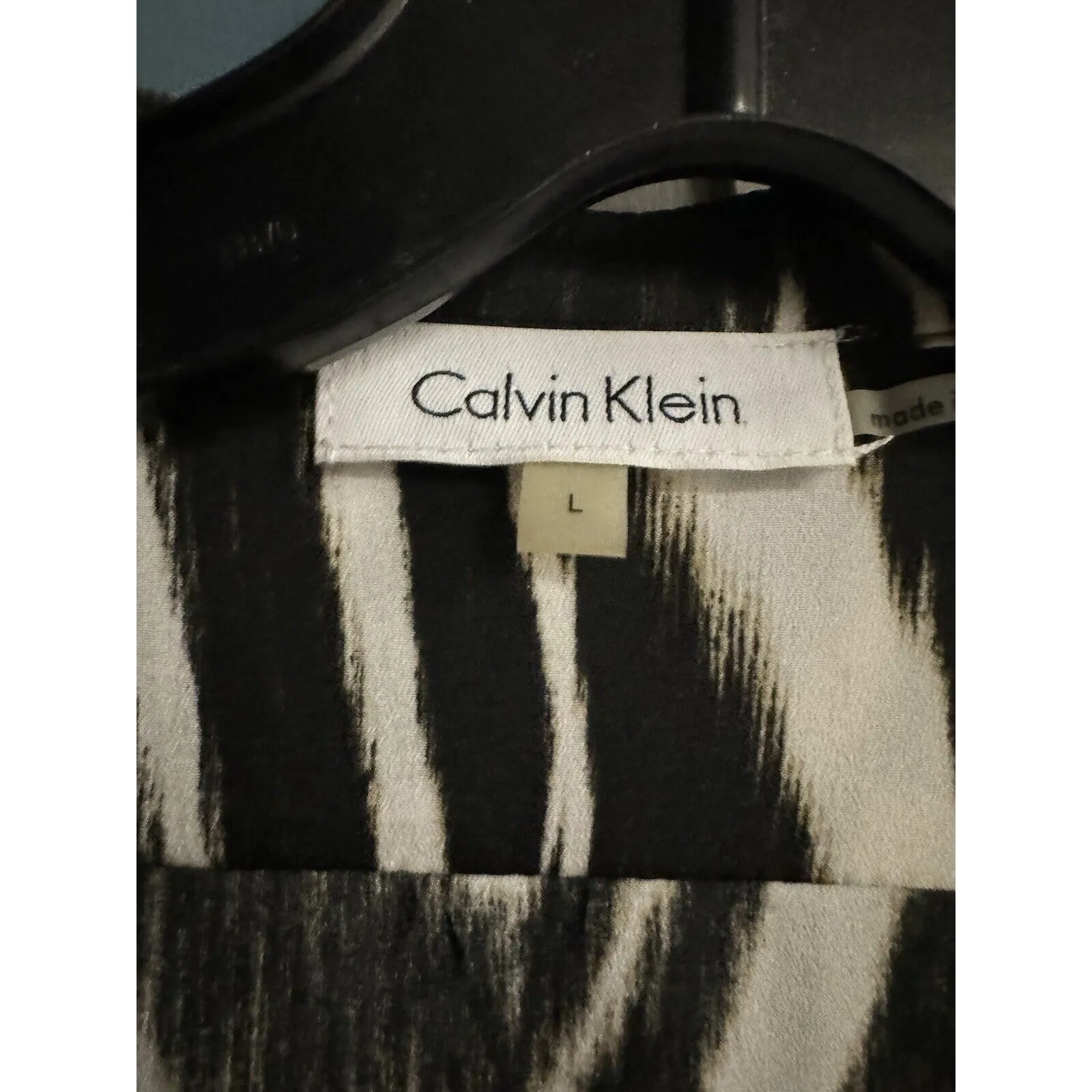 Calvin Klein Black and White Zebra Animal Print Long Sleeve womens Blouse Size L - Image 4
