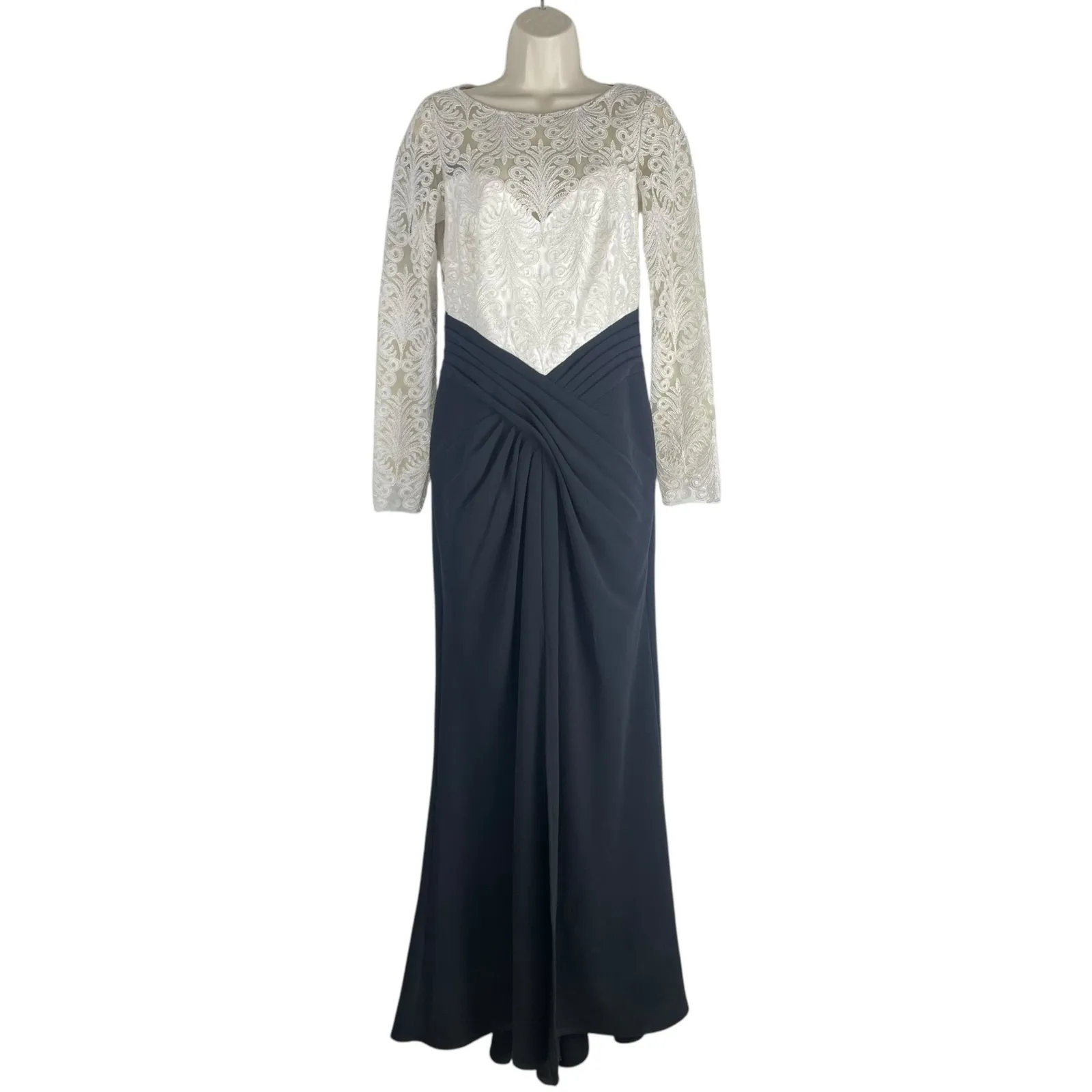 Tadashi Shoji Betton Contrast Illusion Evening Gown Ivory Black Size 6 - Image 5