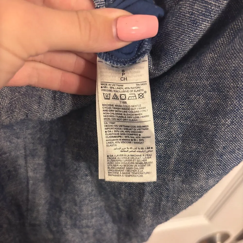 Old Navy Sleeveless Linen-Blend Jumpsuit Romper Womens Sz Small S Blue Wide Leg - Image 5