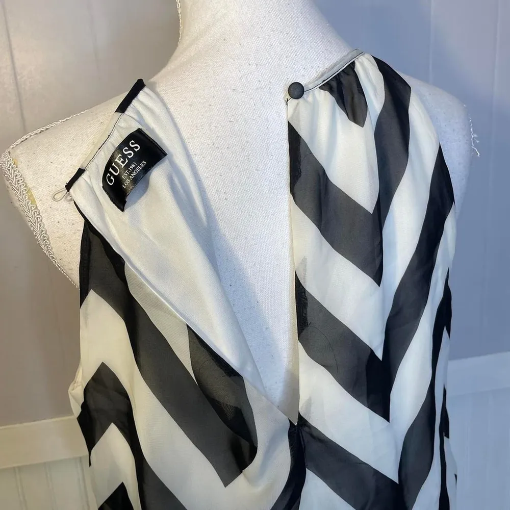 Vintage Y2K Guess Mini Dress Sheer Lined Tie Neck Size M - Image 6