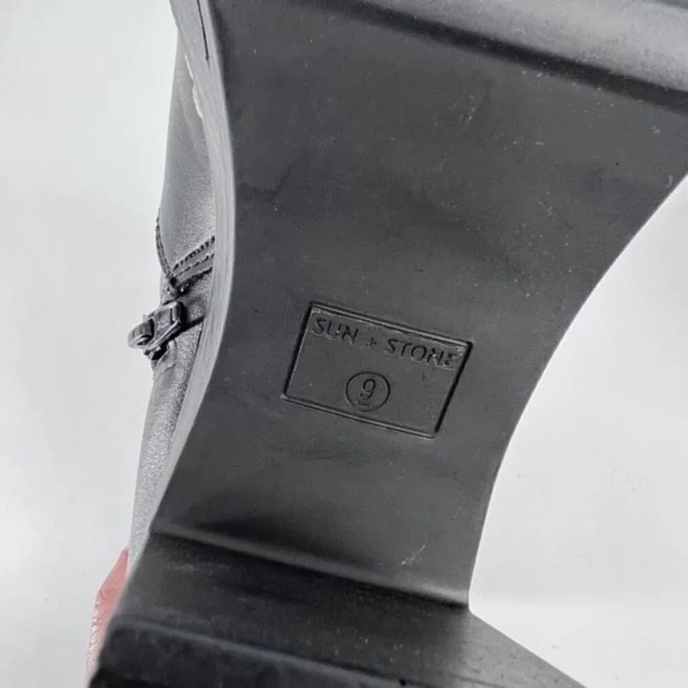 Sun + Stone Women's Faux Leather Block Heels Ankle Boots‎ Shoes Black Size 9 - Image 8