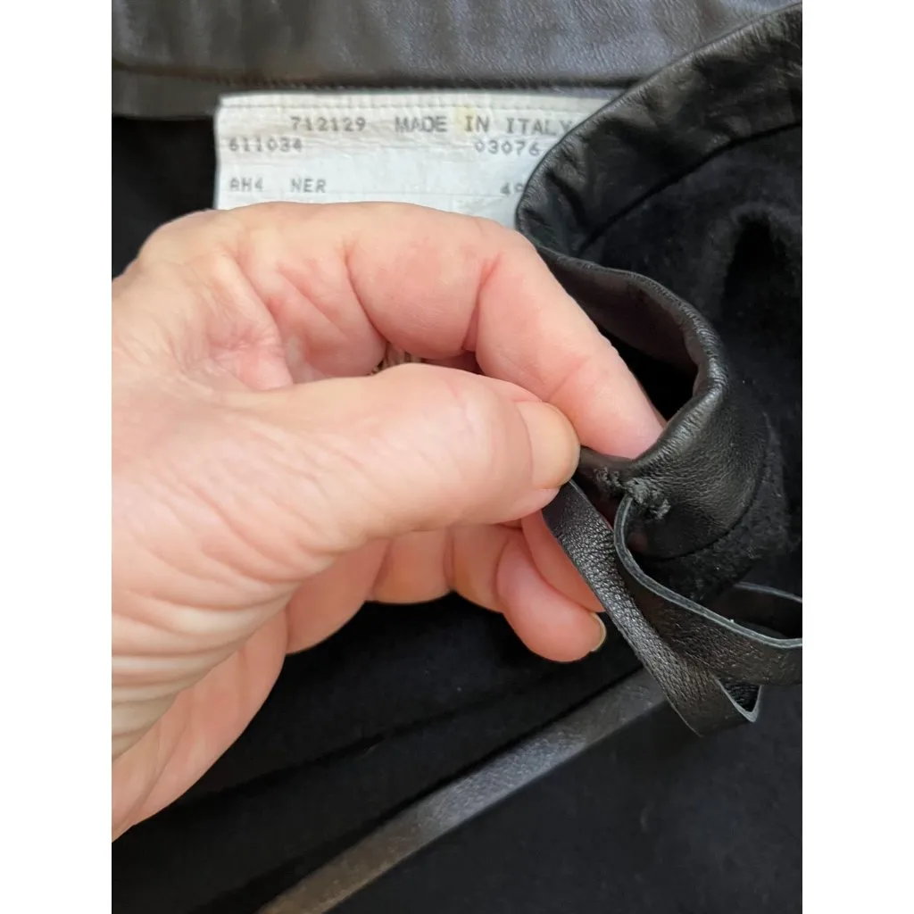 New? $1200 Agnona 48 US 12 100% Cashmere Midi Skirt Leather Drawstring VTG Black - Image 4