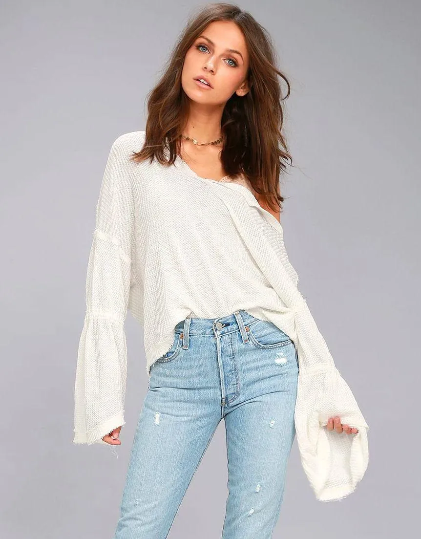 Free People Dahlia White Thermal Long Sleeve Top Size S - Image 2