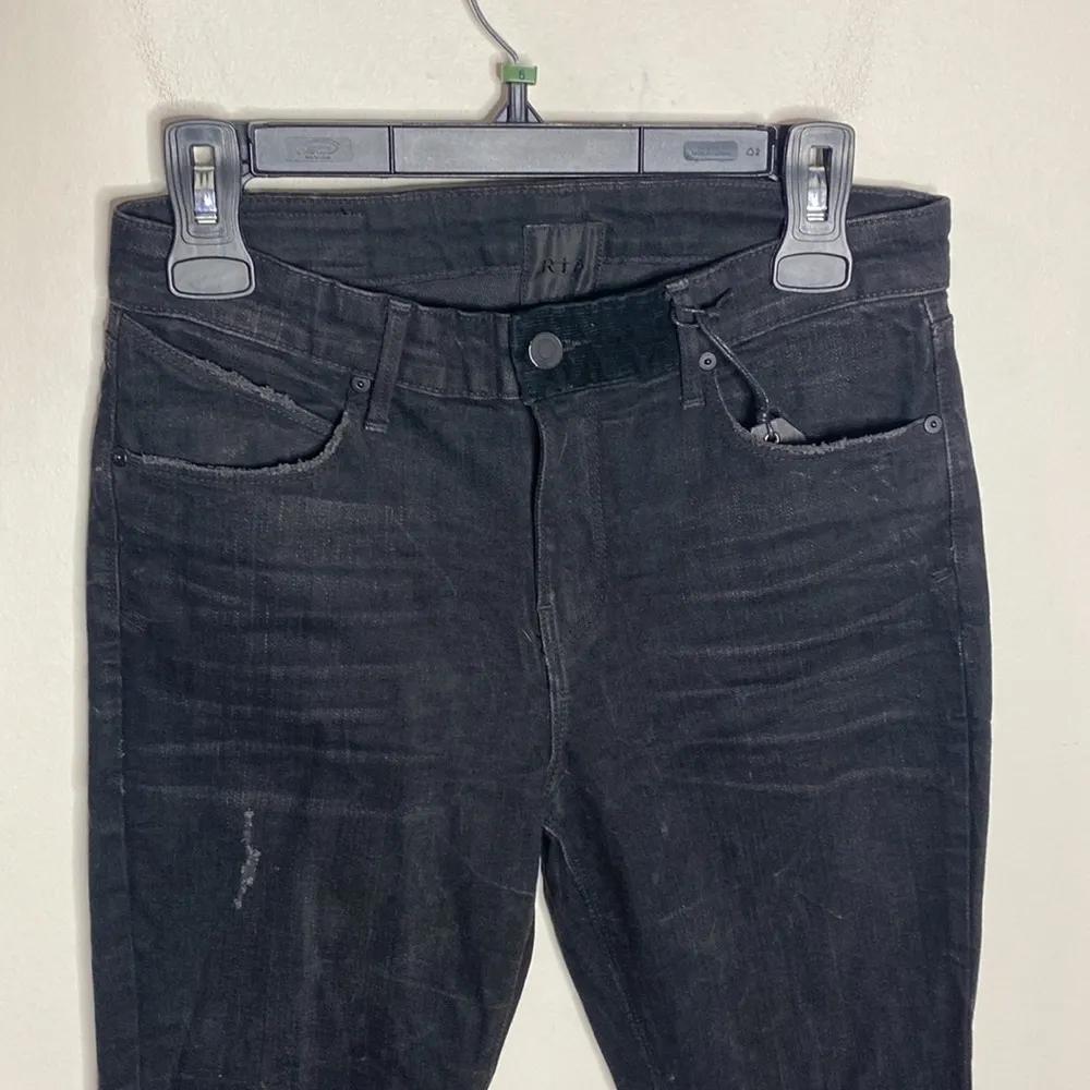 RtA skinny fit distressed wrinkle acid black wash corduroy button tab jeans 26 - Image 3