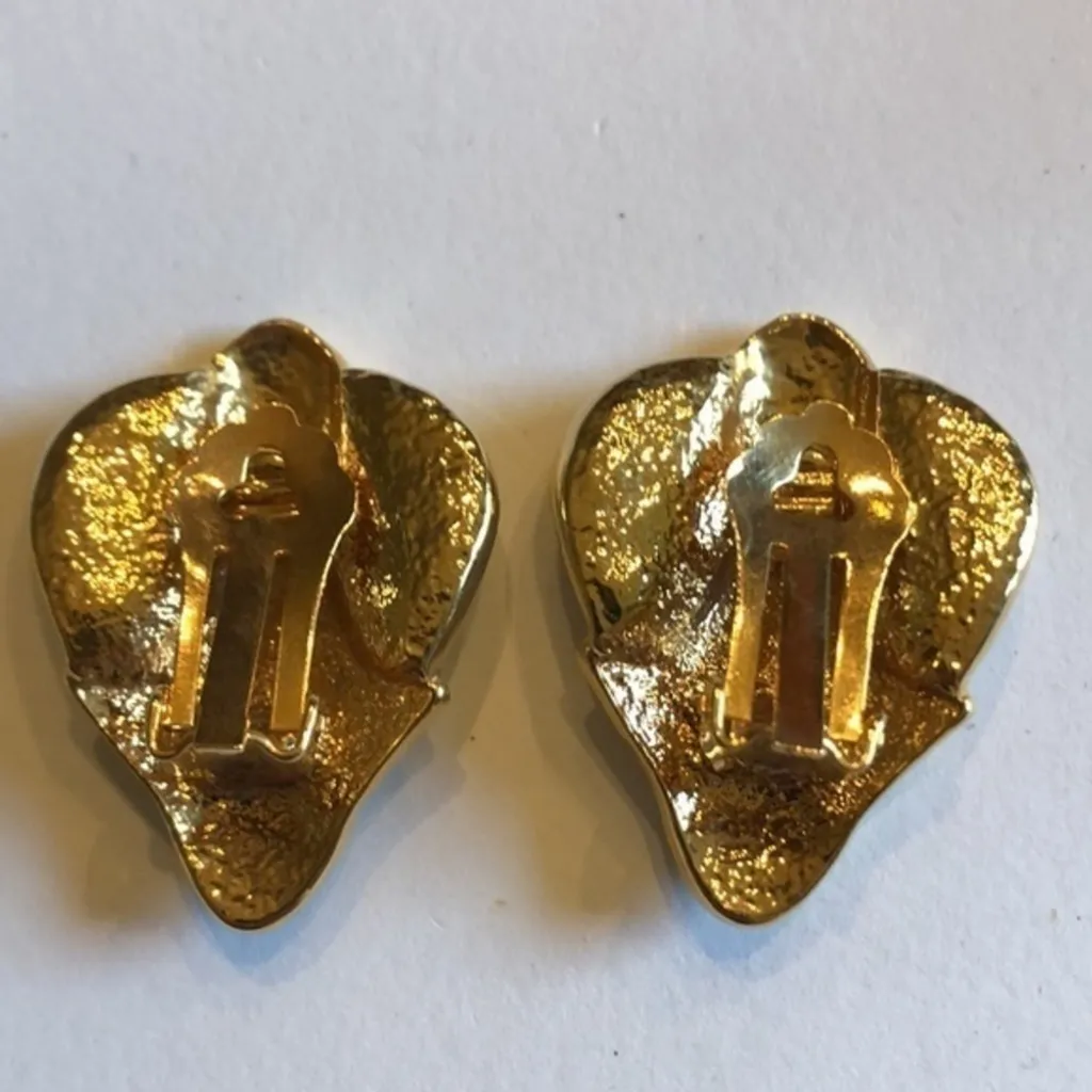 Vintage Huge Gold Tone Retro Fan Clip On Earrings - Image 5