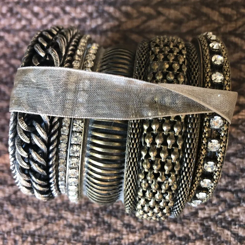 Cache 6 Lot Bundle Bronze tone Bangle bracelets multi size and embellished NWT - Image 5