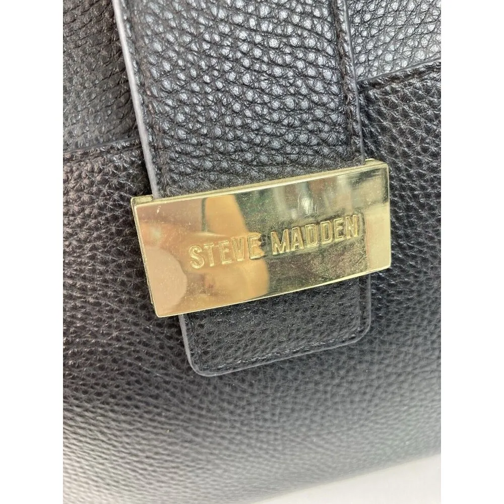 *Steve Madden Pebble Vegan Leather Handbag Black Classic Crossbody Satchel Purse - Image 15