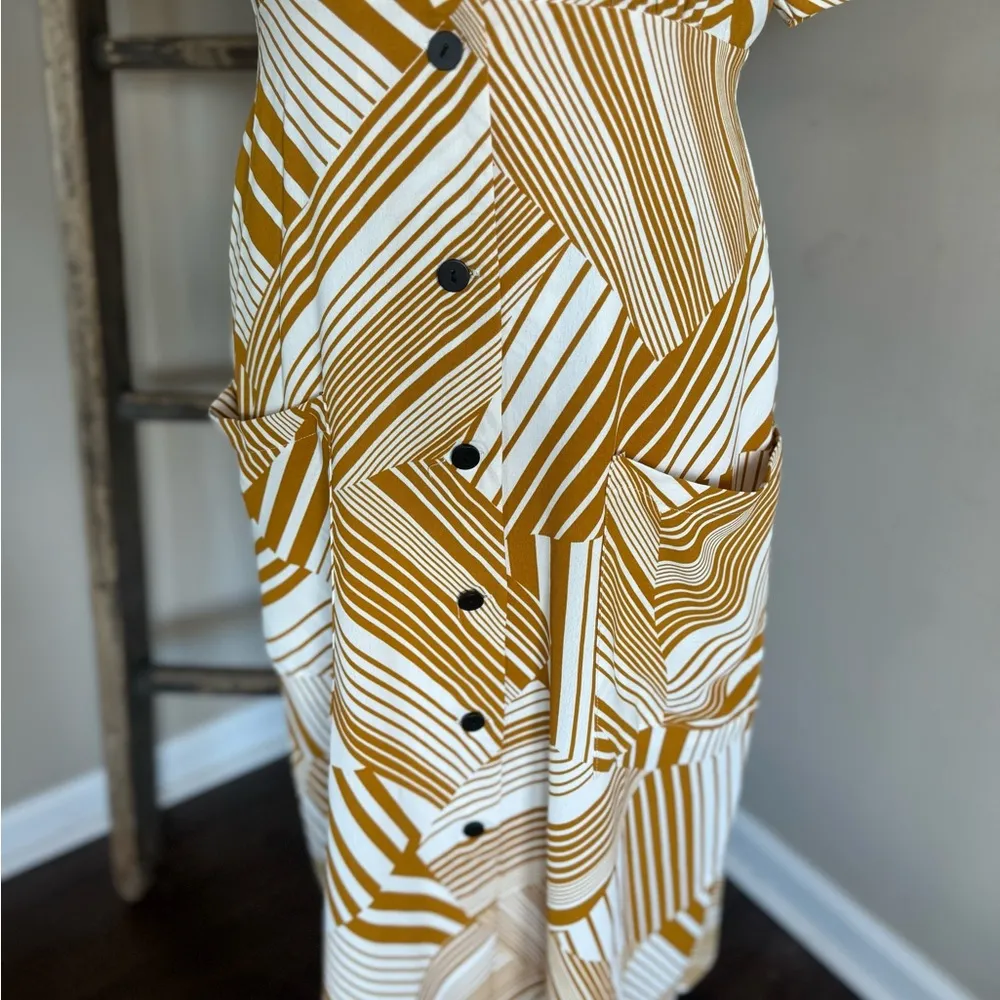 Murni Mustard Yellow Print Button-Up Midi Dress - Image 6