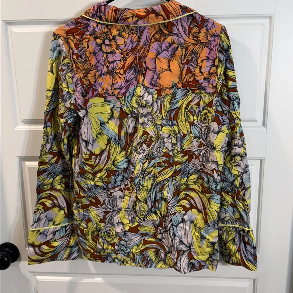Anthropologie Alexandra Farmer Long Sleeve printed Pajama Top Shirt Sleep small Yellow - Image 6